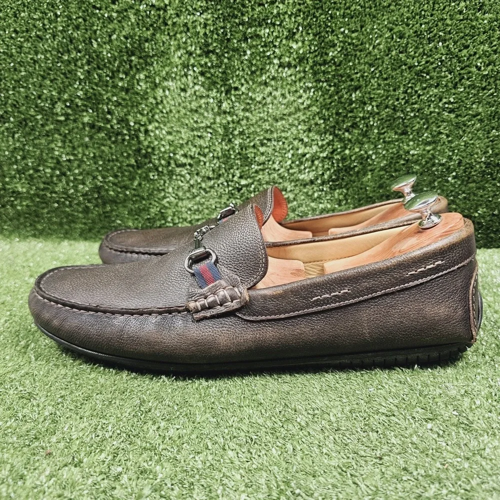 Martin Dingman Bermuda Brown Pebble Grain Leather Horse Bit Loafers Mens Size 15